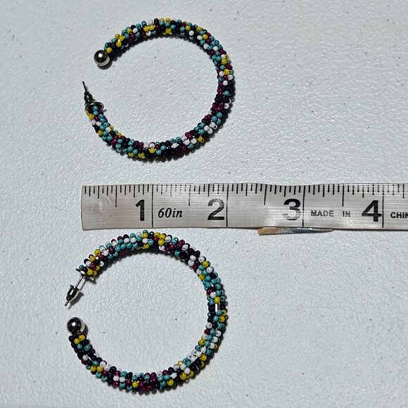 Boho Handmade Colorful Seed Beaded Hoop Earrings Retro 80s 90s Fashion Jewelry - Picture 4 of 4